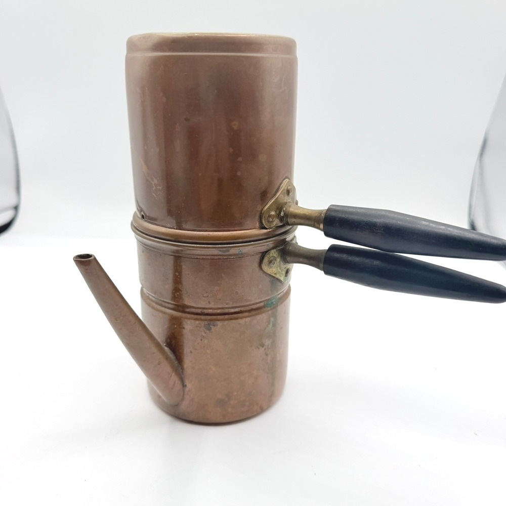 Vintage Italian Neapolitan Flip Coffee Maker Copper Wood Handle Stovetop Good